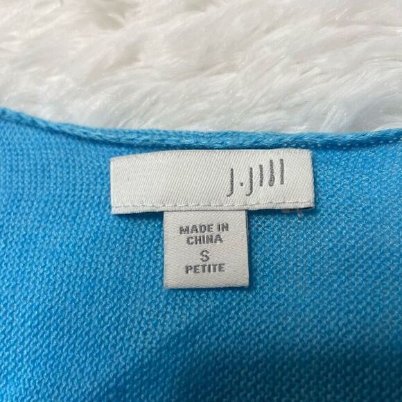 J JILL Cardigan Sweater Size Small Blue Linen Cotton Blend Open Front - Picture 3 of 8